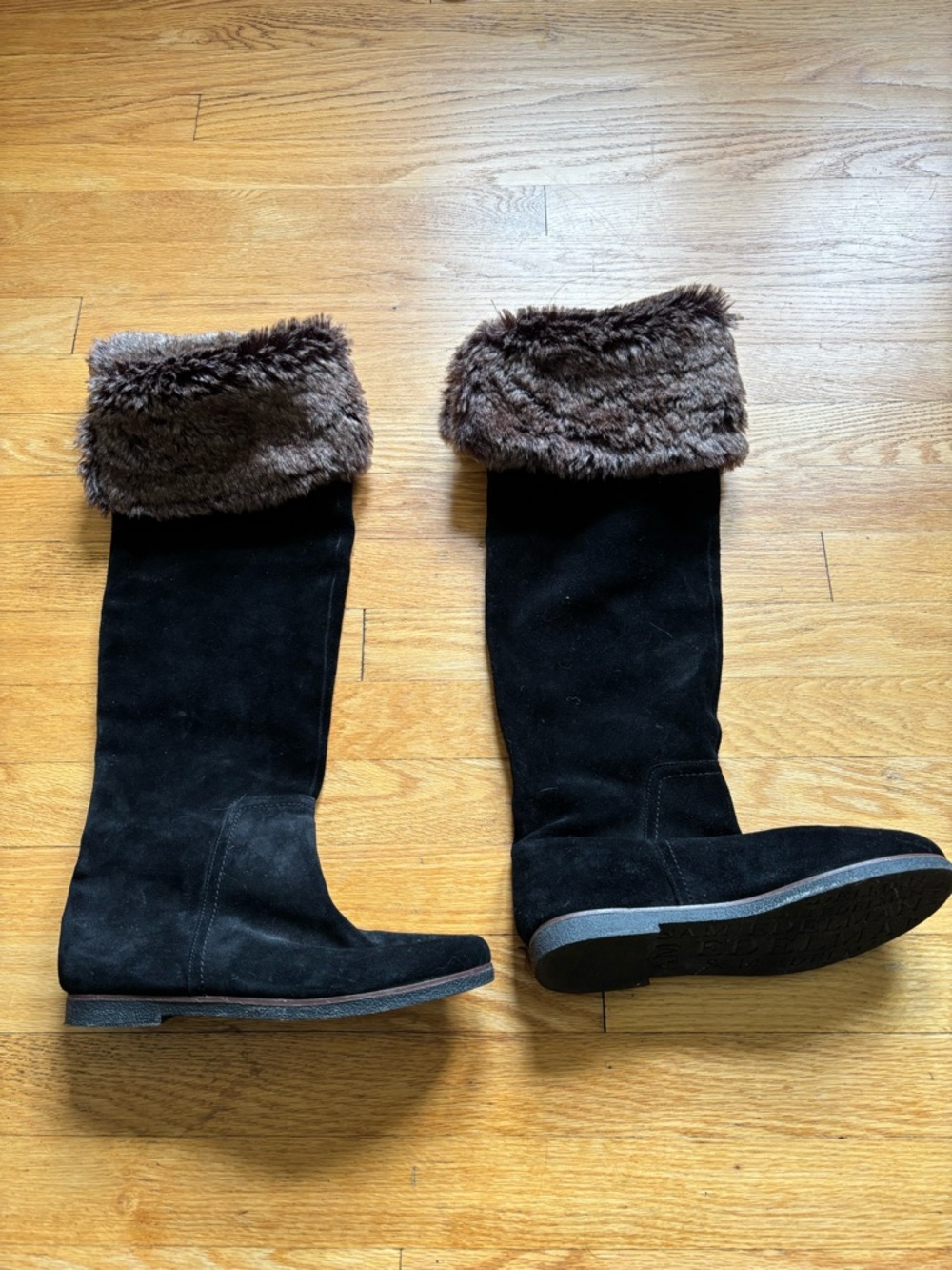 Sam Edelman Black Suede Over-the-Knee Boots with Brown Faux-Fur Cuff